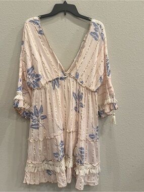 Ananta Boho Midi Dress Tassel Trim Metallic Stripe L XL